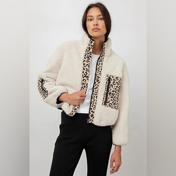 Rails Jackets & Blazers - Rails Cream Teddy Jacket with Leopard Trim